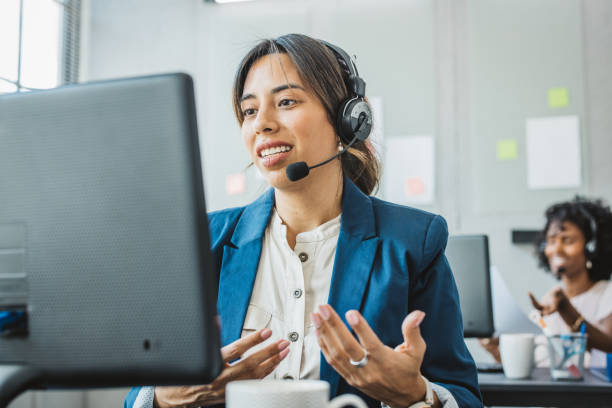 Customer support team on headsets