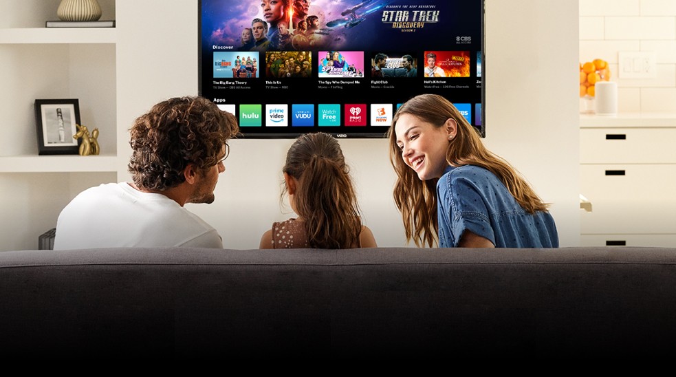 Family watching cable TV