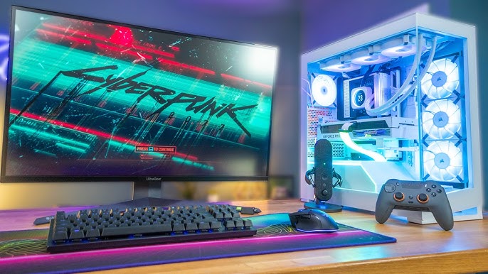 Gaming setup with monitor and controller