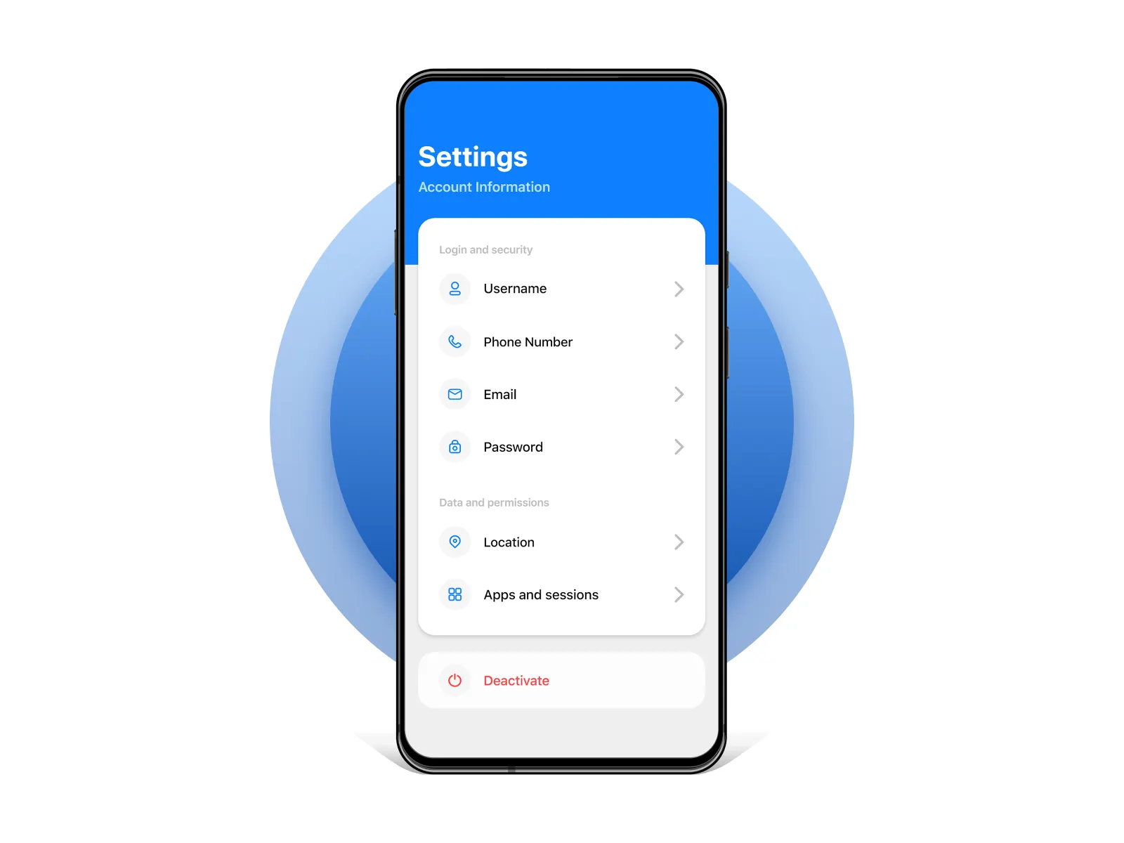Phone settings on a screen