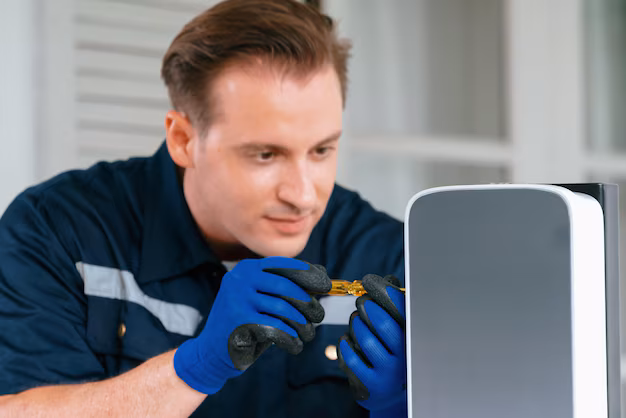 Technician connecting a phone adapter