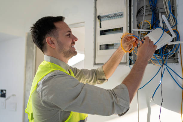Technician installing internet at a home